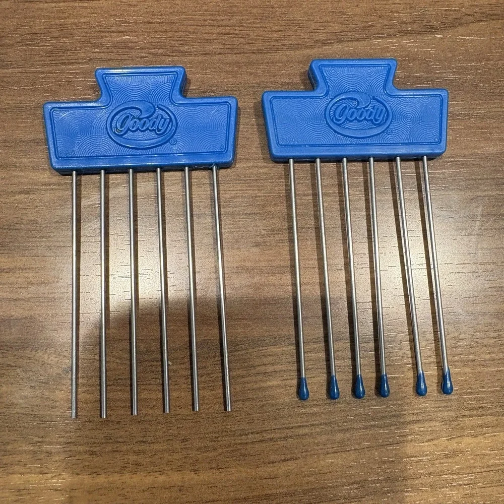 Vintage Goody Comfor Tip 5128 Blue Metal Hair Pick Lift Lot Of 2 Tease Made USA